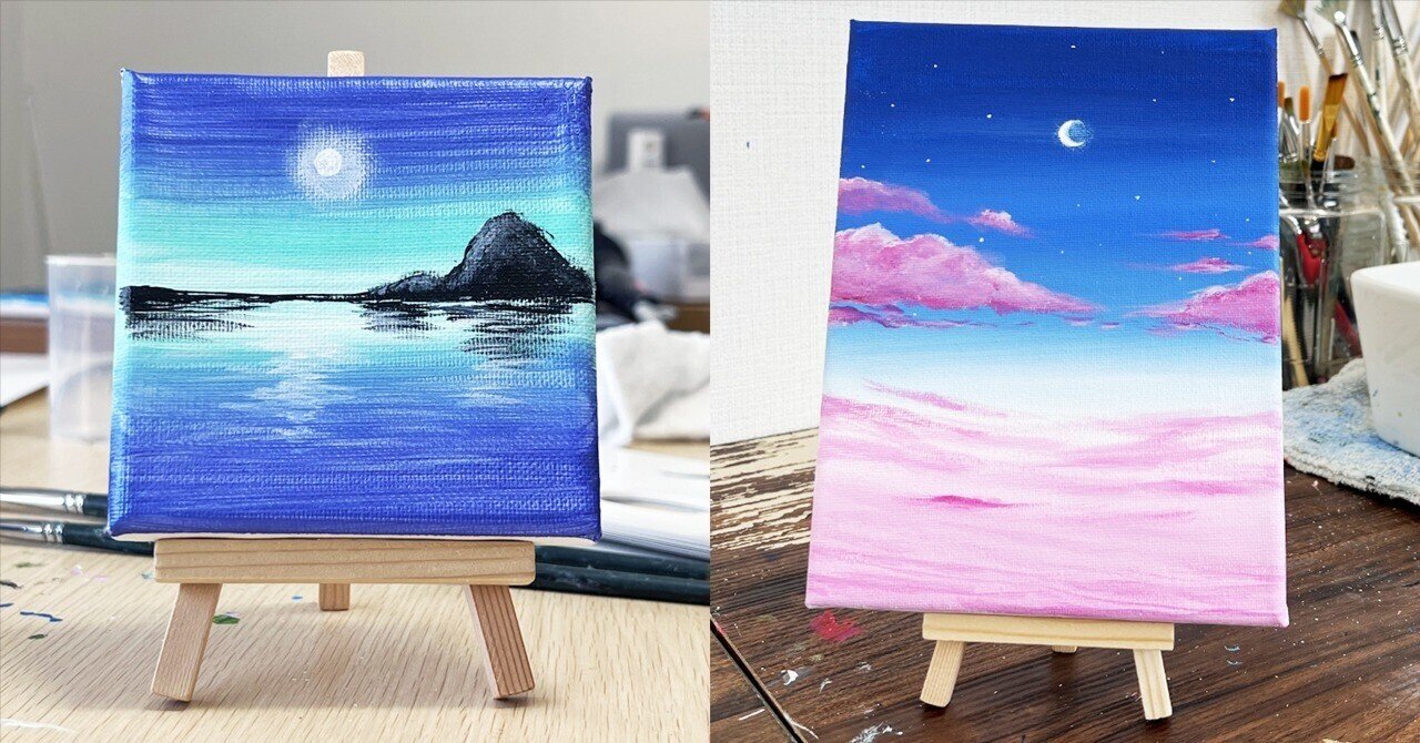 アクリル絵の具で「ミニキャンバスに月の風景」を描いてみた｜junya_art