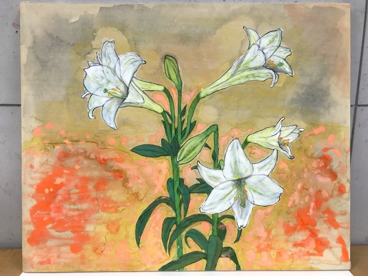 大根の干し物 水彩 日本画　刻印：良 日本画メイキング】待春目白図/japanesepainting/岩絵具/水干