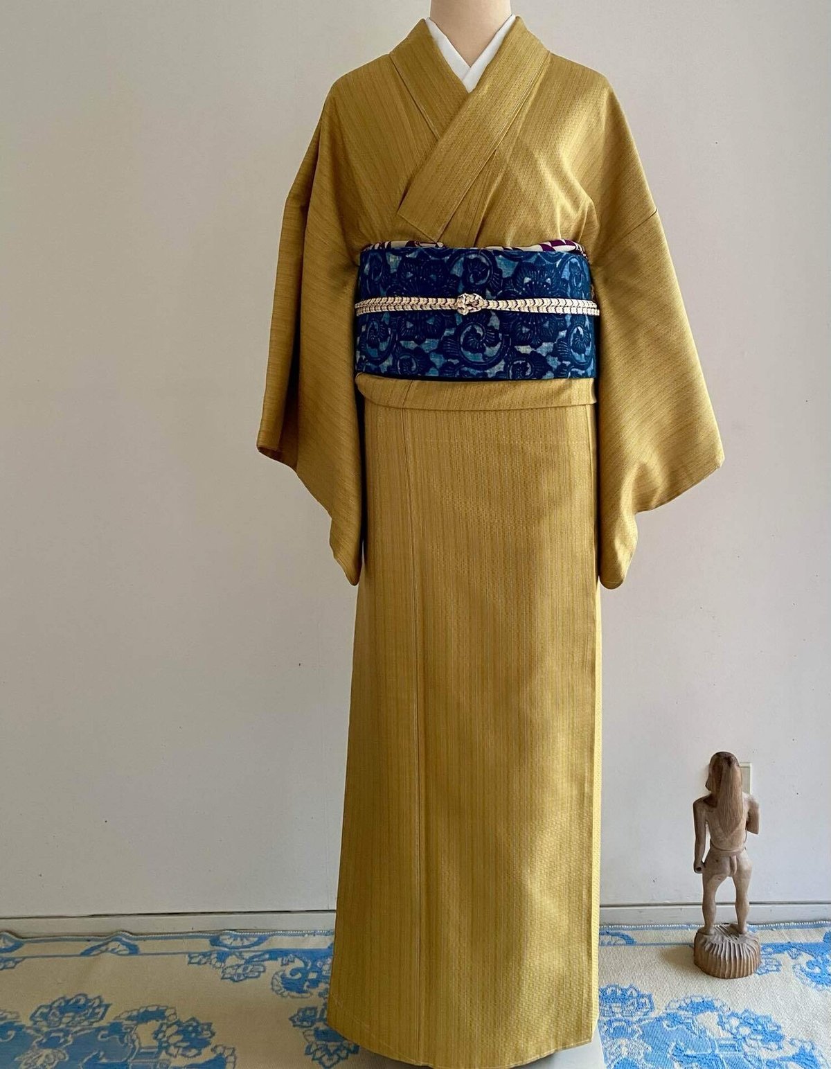 黄八丈 変り市松綾織着物 証紙無し しまる 