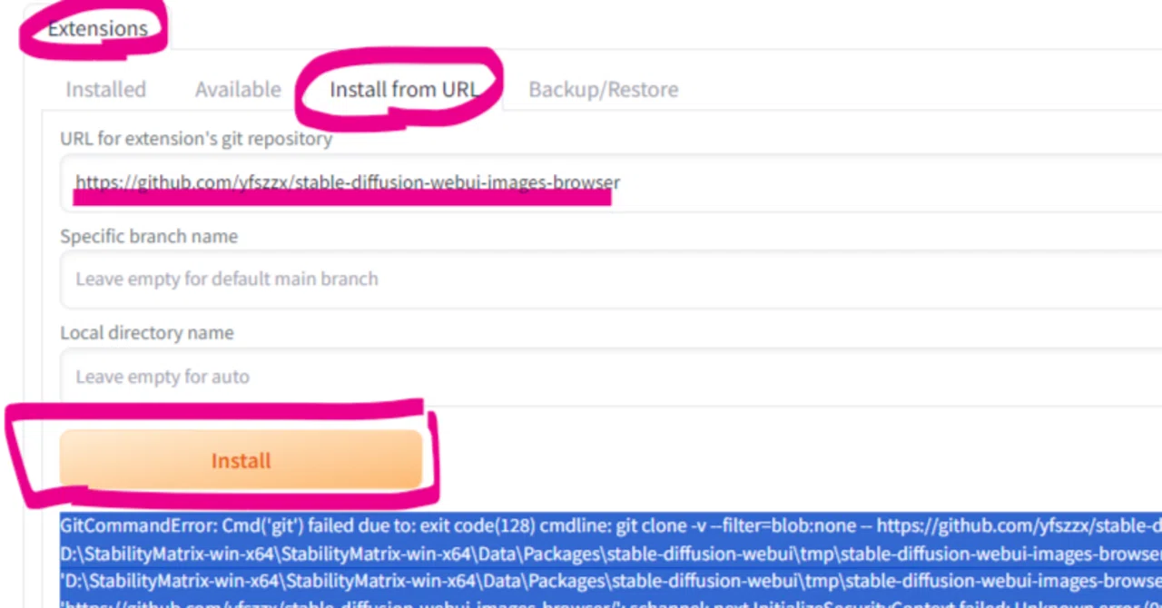 How to resolve installation errors for extensions in Stability Matrix ...