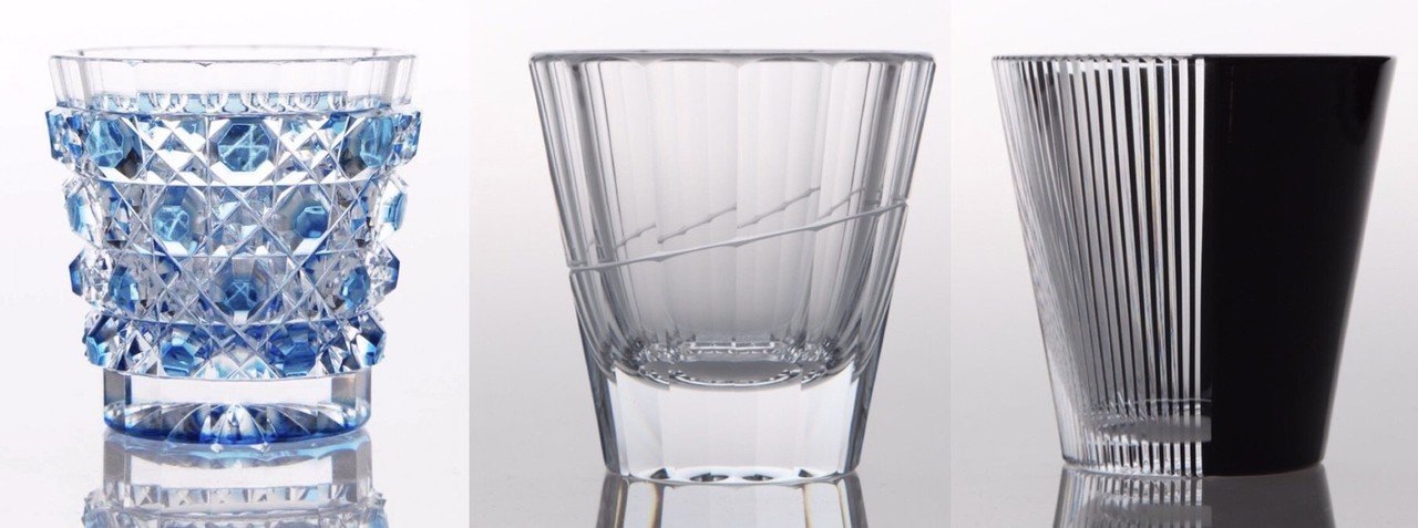 江戸切子 秀石作｜薄瑠璃被 籠目文 切立盃