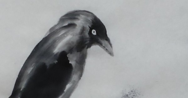 墨で鳥－水墨画練習帳 - カラス｜KaoRu IsjDha｜note