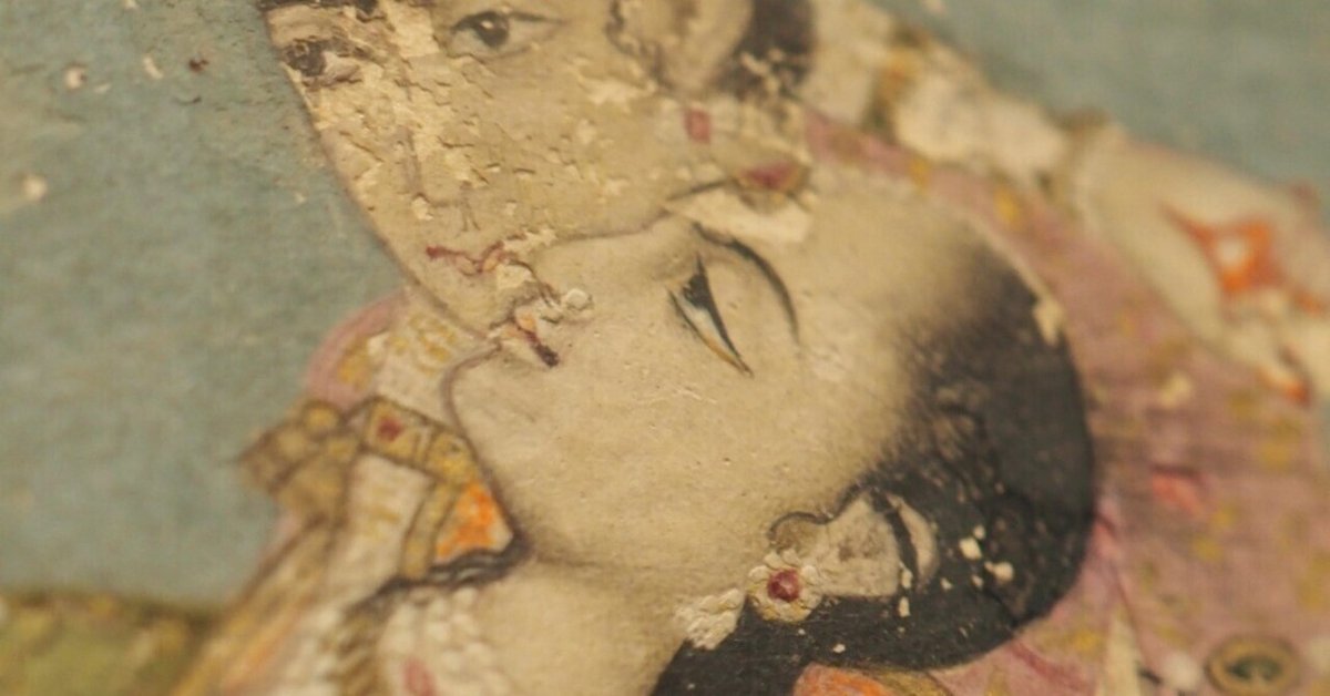 大変古いインドの細密画です。何かの物語の一部でしょうか 美しいものです どうしてこんなに色っぽい?恋愛をテーマとした“インドの細密画