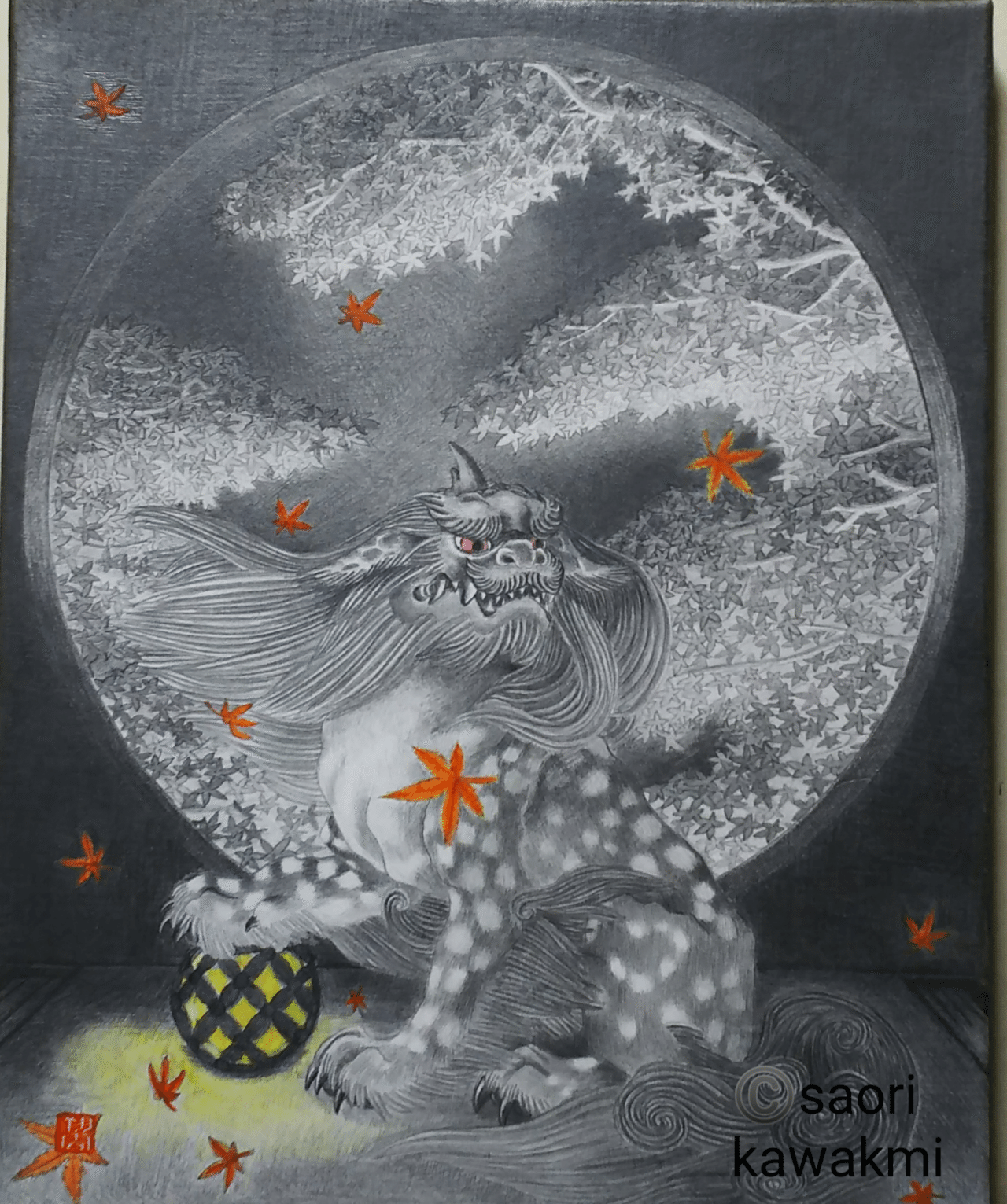 題名 秋あかり F3 技法 鉛筆画 竹和紙 吉祥絵の具 川上翔雲 Note