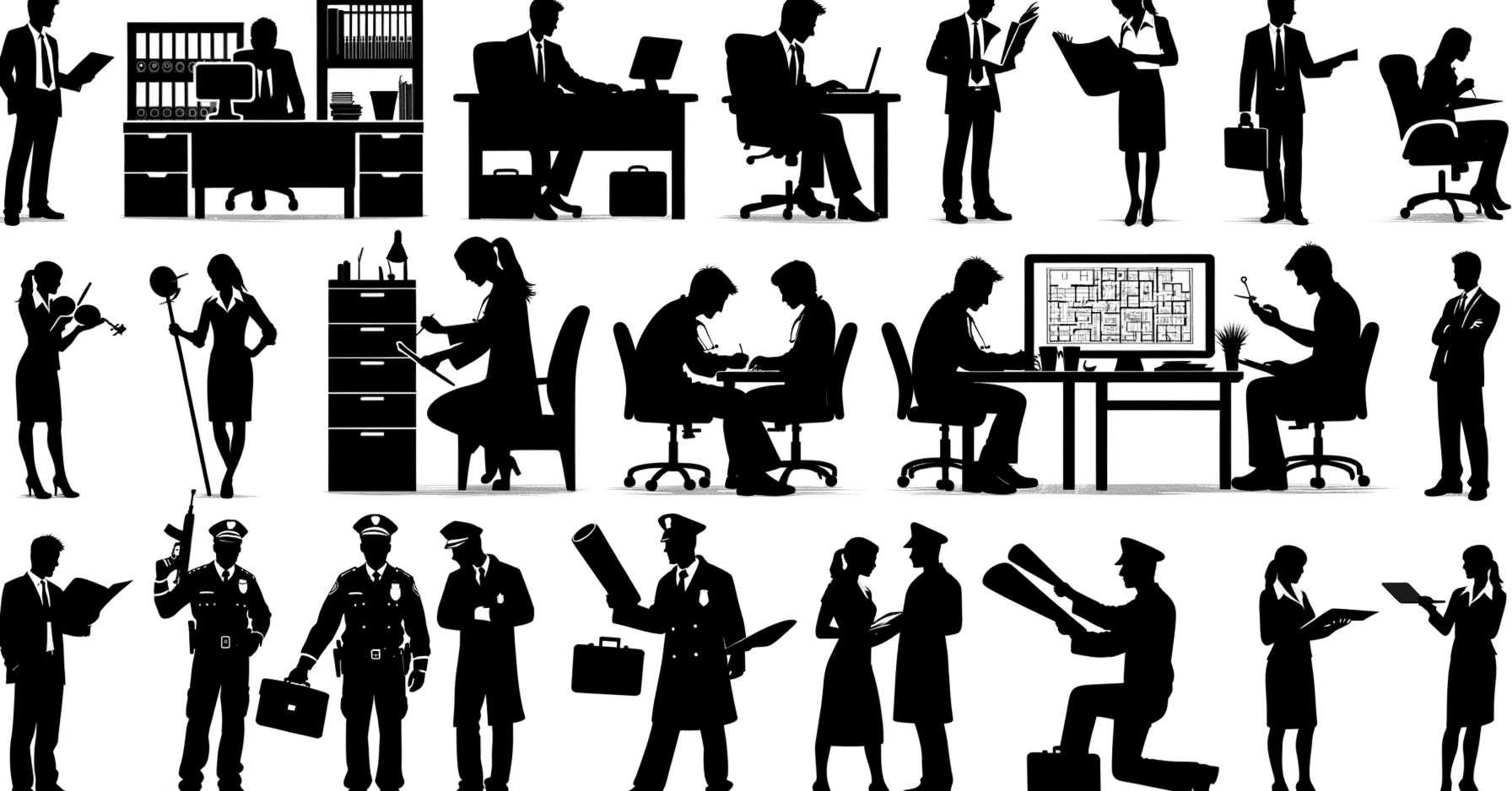 My GPTs】様々なポーズのシルエットイラストを作成 - Silhouette illustratorのご紹介｜けたけけ／GPTsクリエイター, image size:1792x938