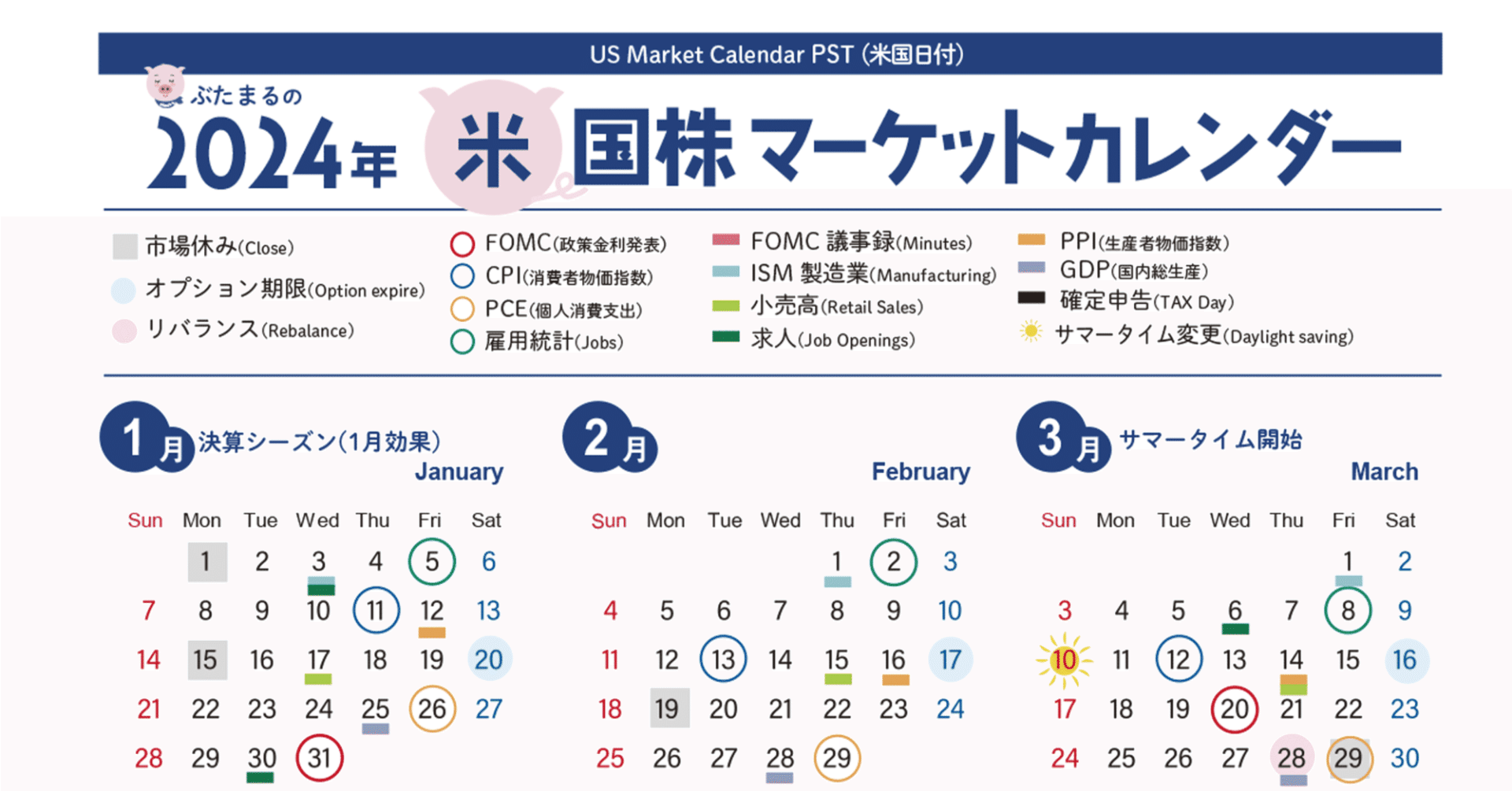 2024年米国市場カレンダー｜ぶたまる (米国株投資 )
