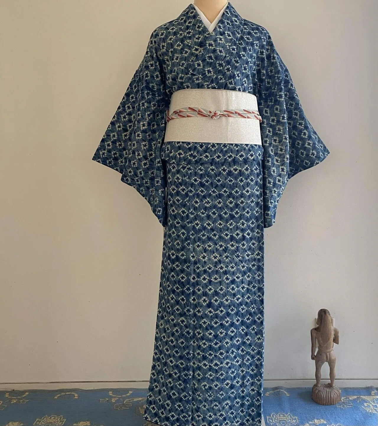 藍染め　紬　手絞り　袷　着物 藍絞り紬着物｜夢吉きもの
