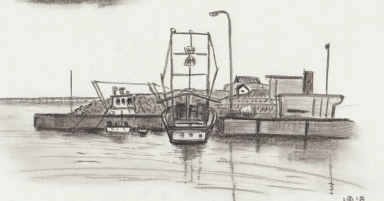水彩画「漁港市場」 rectangle_large_type_2_6f9ae3c