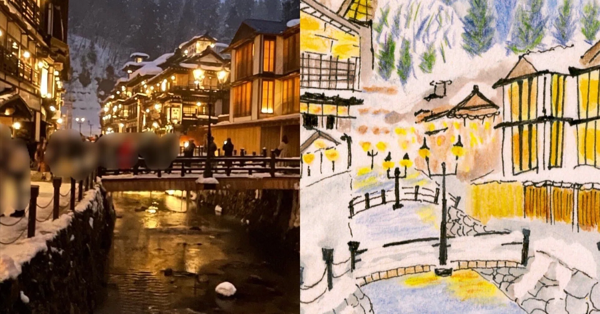 銀山温泉の風景を描きました｜優風香(Yuuka)