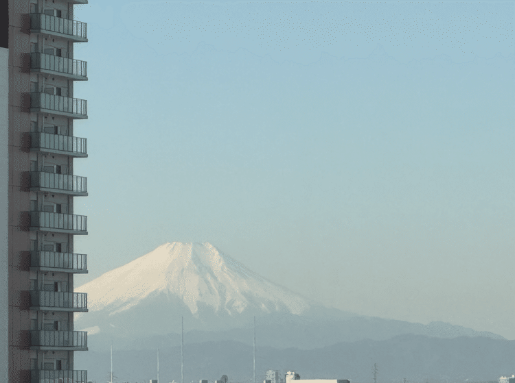 今日の富士は雪化粧。朝9:45。この姿を見るため何回かエレベータで上がり下がりした。