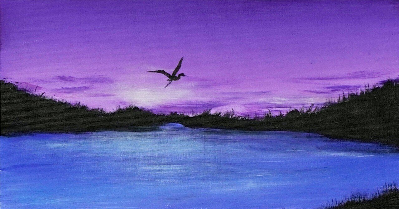 アクリル絵の具で「湖畔の朝」を描いてみた｜junya_art