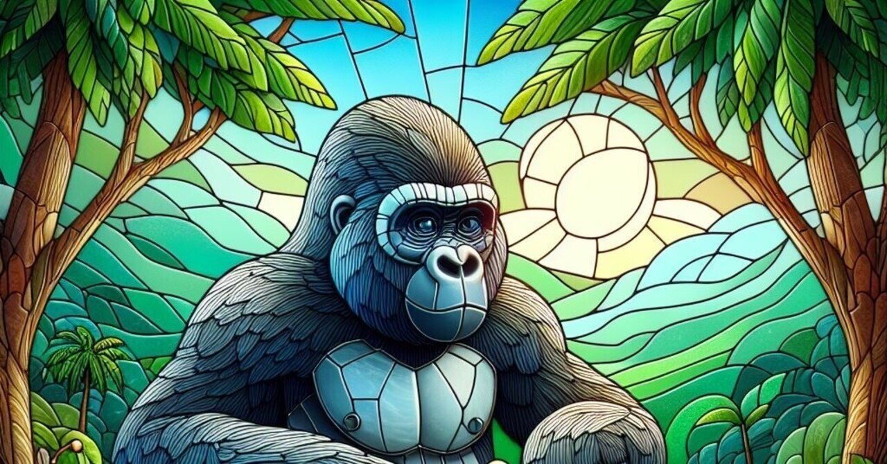 ゴリラ de ステンドグラス @Bing ＋プロンプト｜茜町春彦