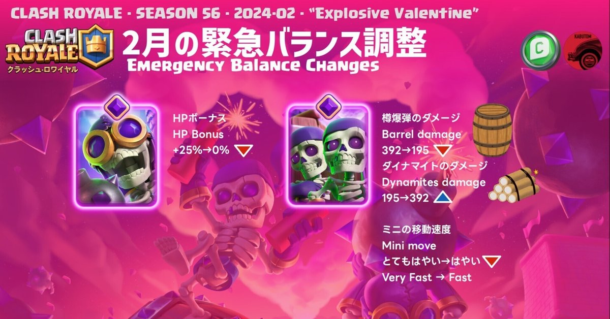 クラロワ | 緊急バランス調整(Season 56) 2024-02｜kabutom/クラロワ