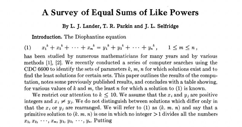 Lander,Parkin,and Selfridge conjecture 1