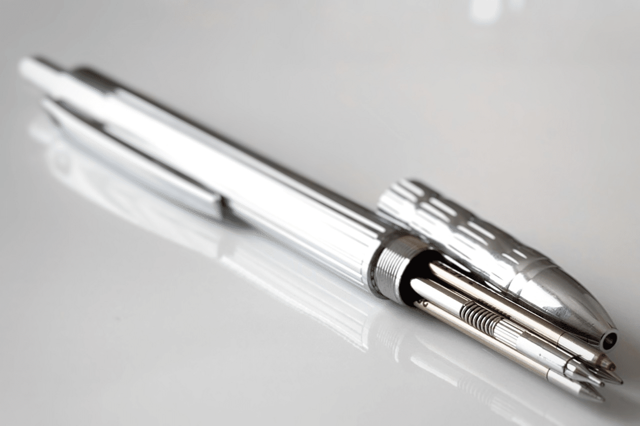 モンブラン 廃盤ボールペン 多機能ペン 4色 振り子式 ステンレス 詳細