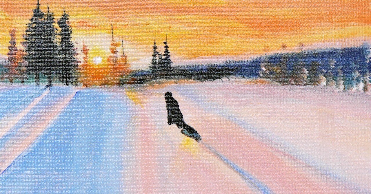 アクリル絵の具で「夕日と雪の風景」を描いてみた｜junya_art