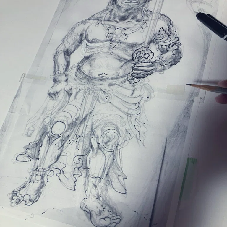 不動明王の再デッサンとガラス絵｜齋藤悠紀