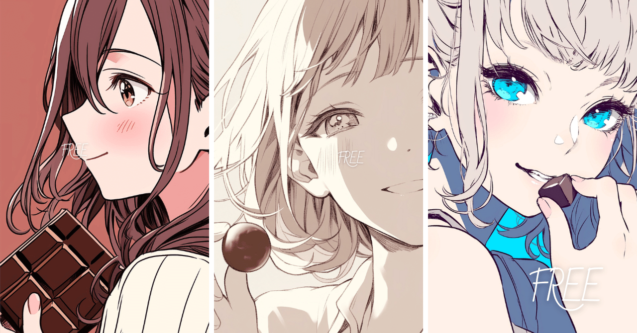 バレンタイン】「チョコを持った女性イラスト」フリー素材3枚セット