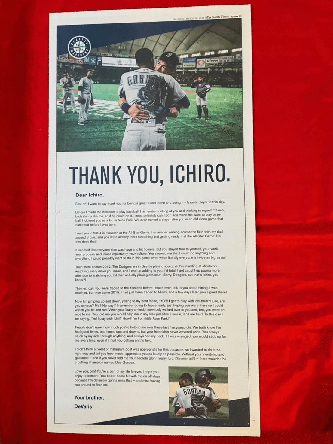 連載イチロー部屋のイッピン 81. イチローへの新聞全面広告