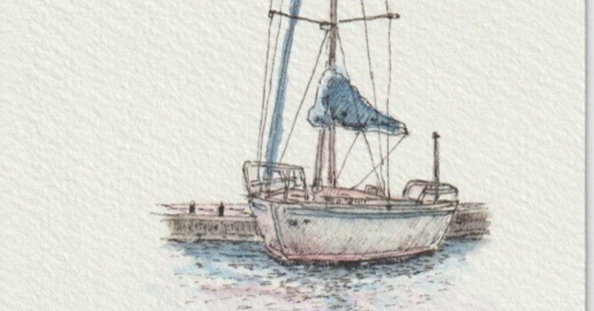 A4プリント画「寄港」 水彩画 風景画 ヨット （ヨットハーバー