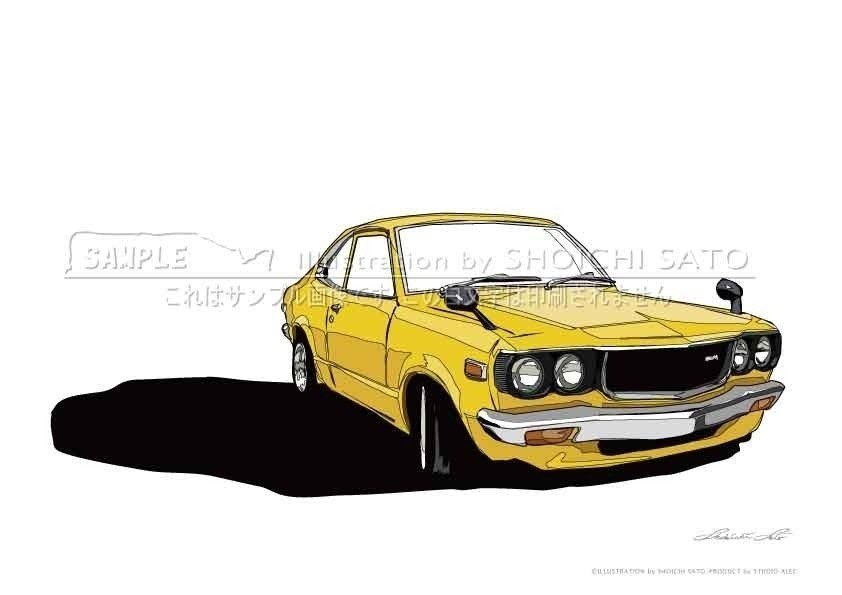 雑誌ヤングオート中折イラスト　マツダサバンナRX3ワークス手描き原画 雑誌ヤングオート中折イラスト マツダサバンナRX3ワークス手描き原画