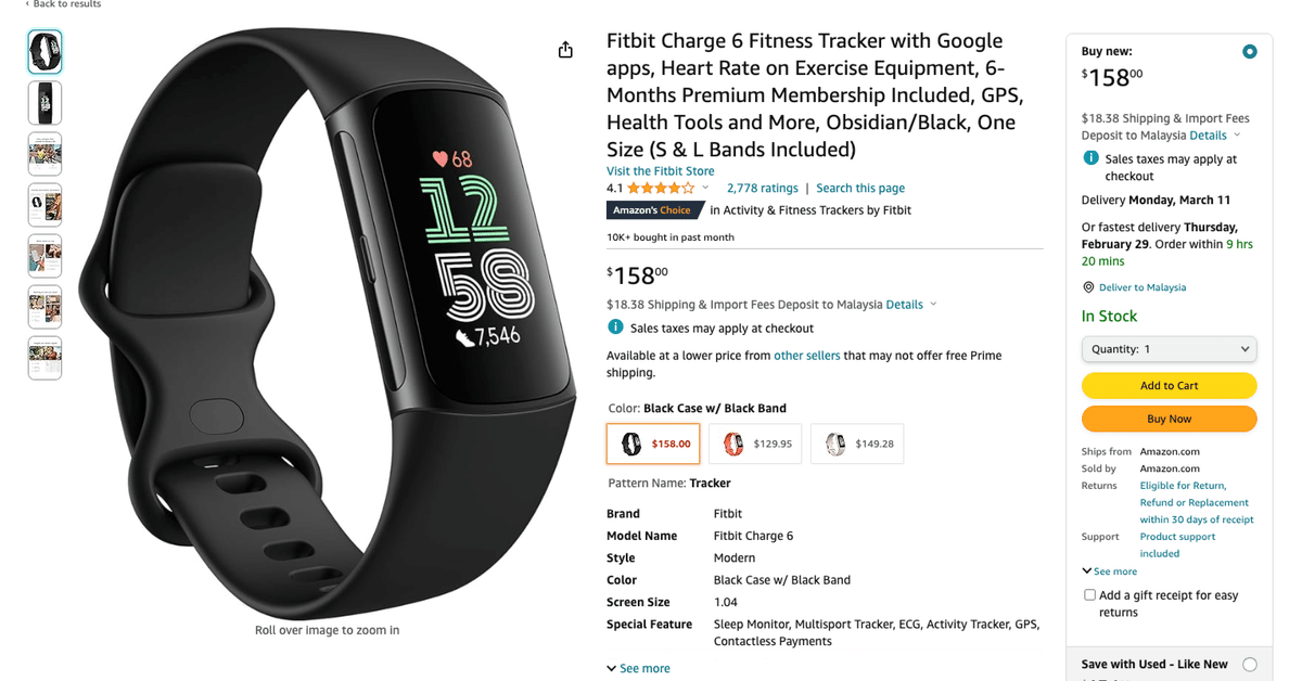 amazon.comでFitbit charge 6を買ったら、マレーシアの税関で