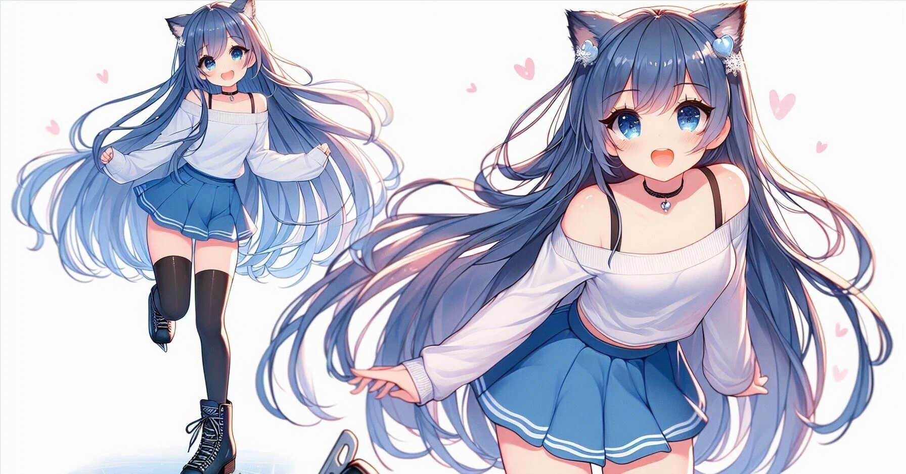 アイススケートをしている青髪猫耳ちゃん｜kazunari_フォロバ100%