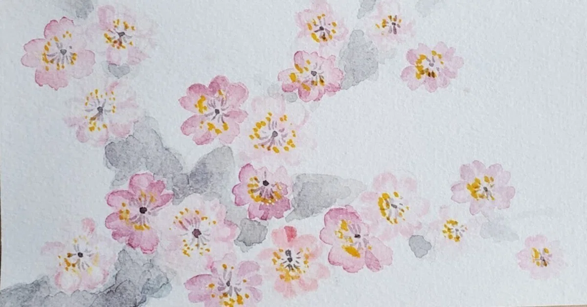 さくらのイラストサンプル?水彩絵の具で描いた｜こうこ