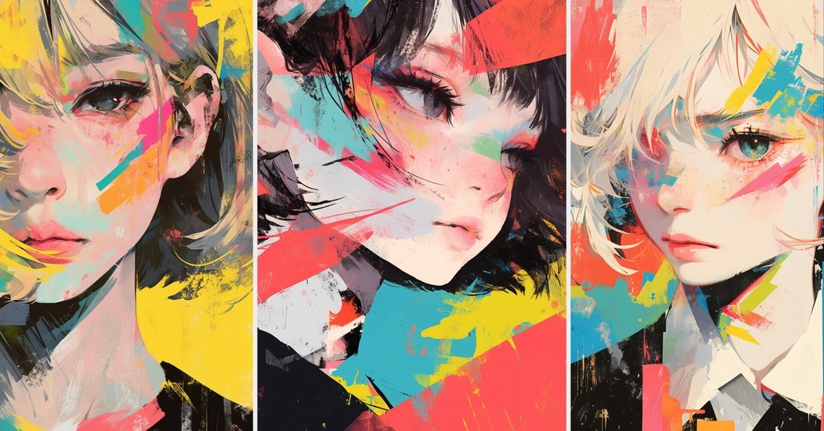 カラフルな女性の絵 Midjourneyプロンプト】カラフルでアートな女の子のイラスト