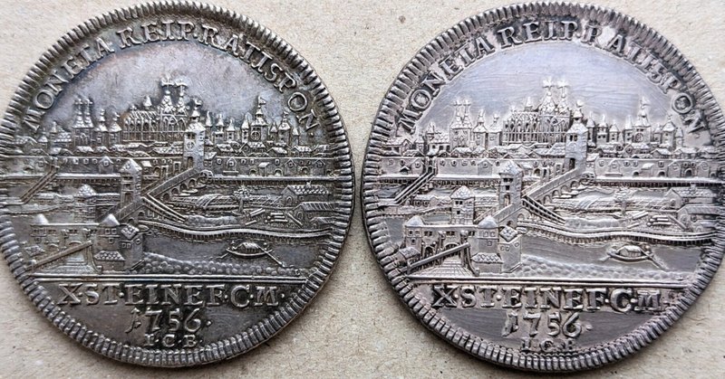レーゲンスブルク 都市景観 ターラー銀貨 ツーリングとエッジとスラブの弊害と。。。(1754ICB/1756ICB Regensburg Taler Silver)