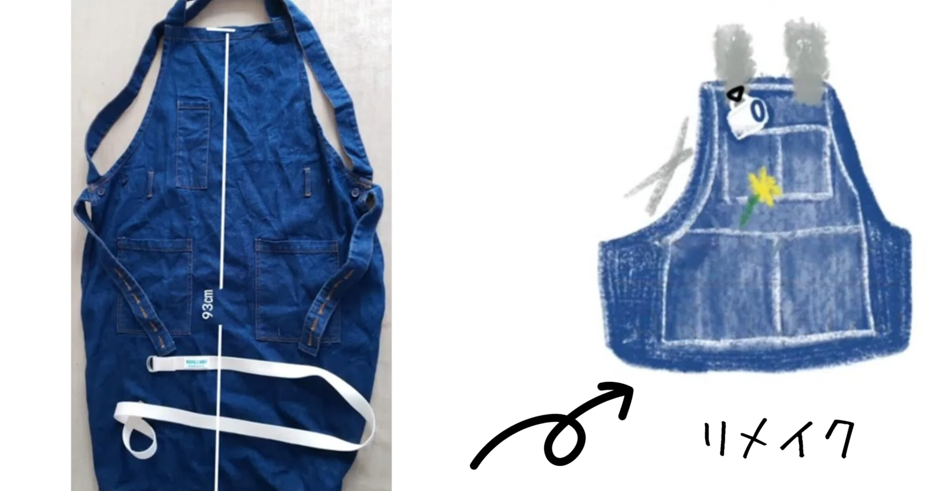 デニムリメイクエプロン作り方 手作りエプロン デニム 履かなくなった