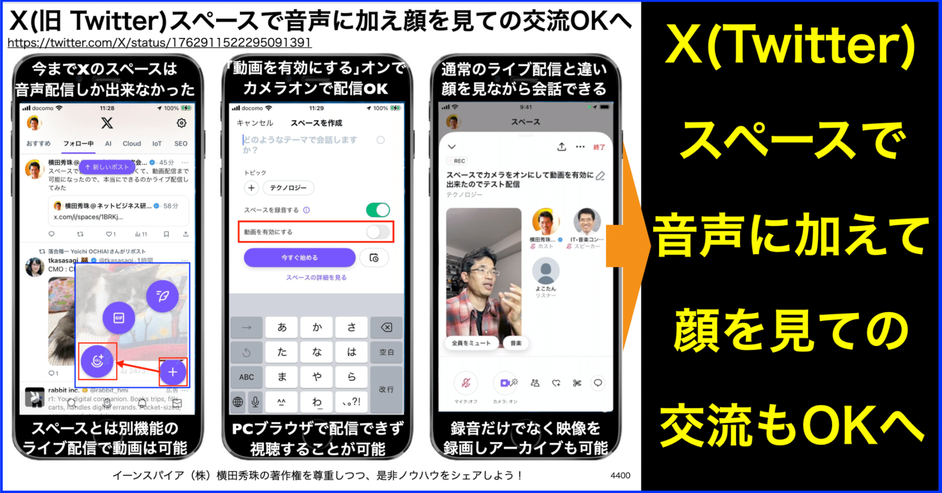 X(旧 Twitter)スペース音声ライブ配信がカメラオンで動画に対応｜(新潟