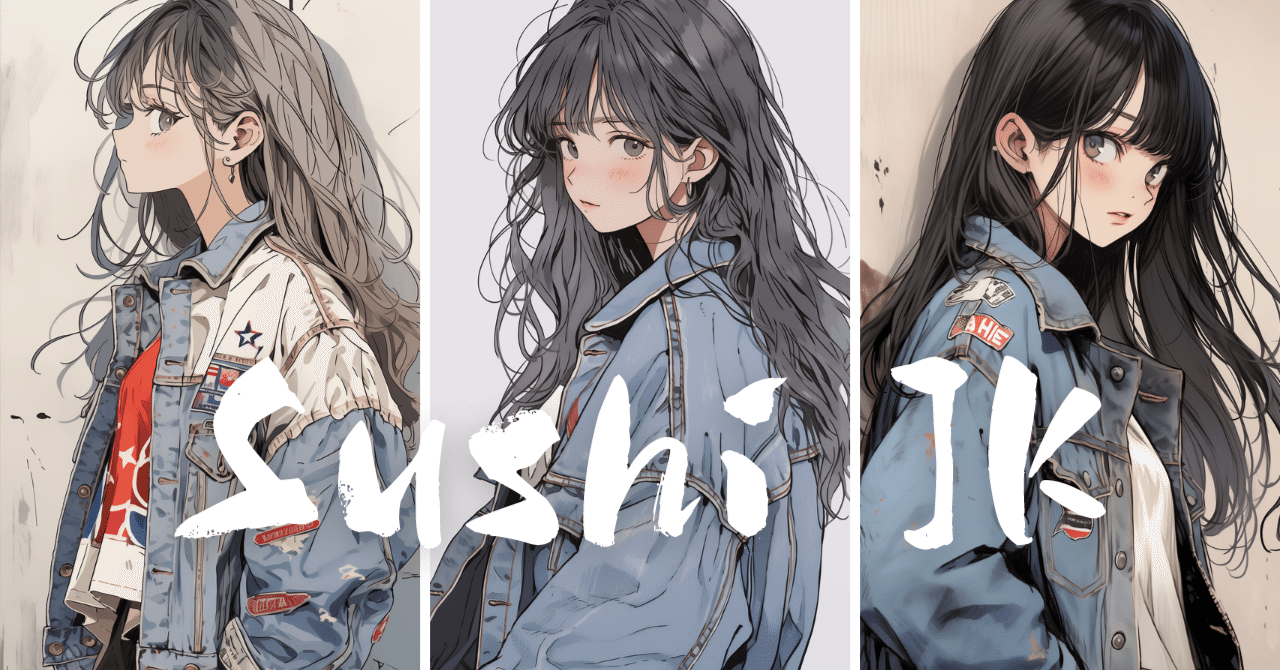 イラスト】「デニムジャケット女性」のフリー素材3枚セット【待ち受け