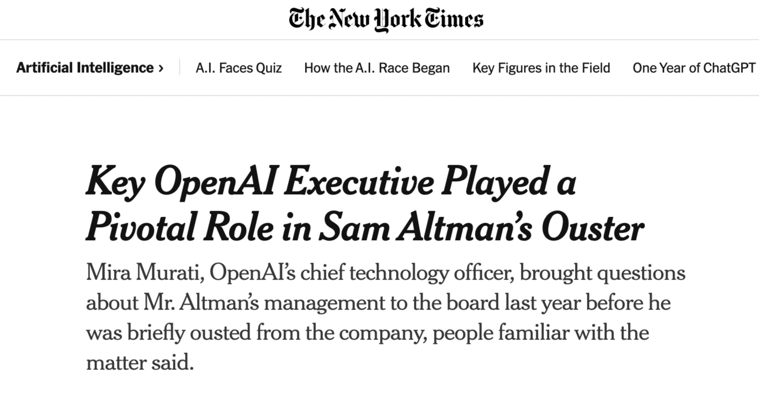 ニューヨークタイムズのOpenAIサム・アルトマン更迭主犯認定記事にミラ・ムラティ氏が抗議｜Zun-Beho