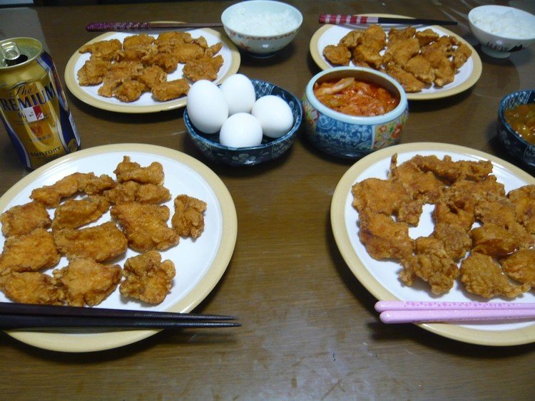 明日から富山～大阪、私と妻の実家へ里帰り！！昨日の晩御飯は残り物処理で鶏ムネ肉の唐揚げでした(^o^)