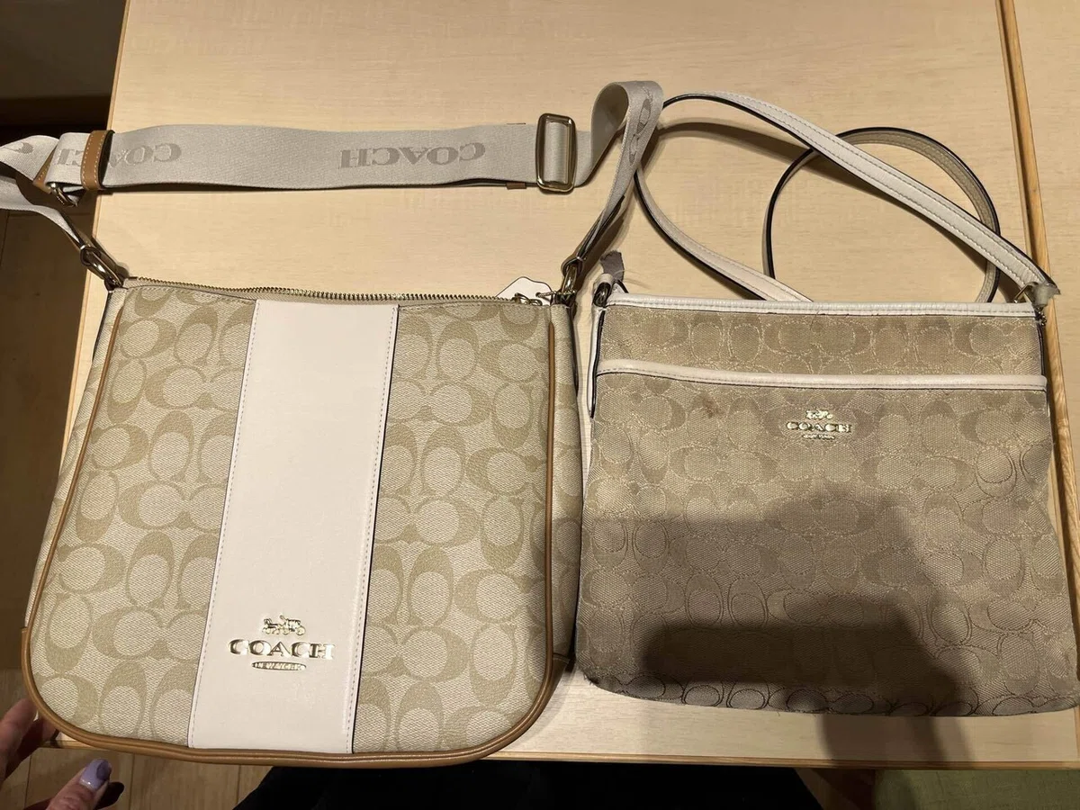 Coach エリー ファイル バッグ・シグネチャー キャンバス・ストライプ 