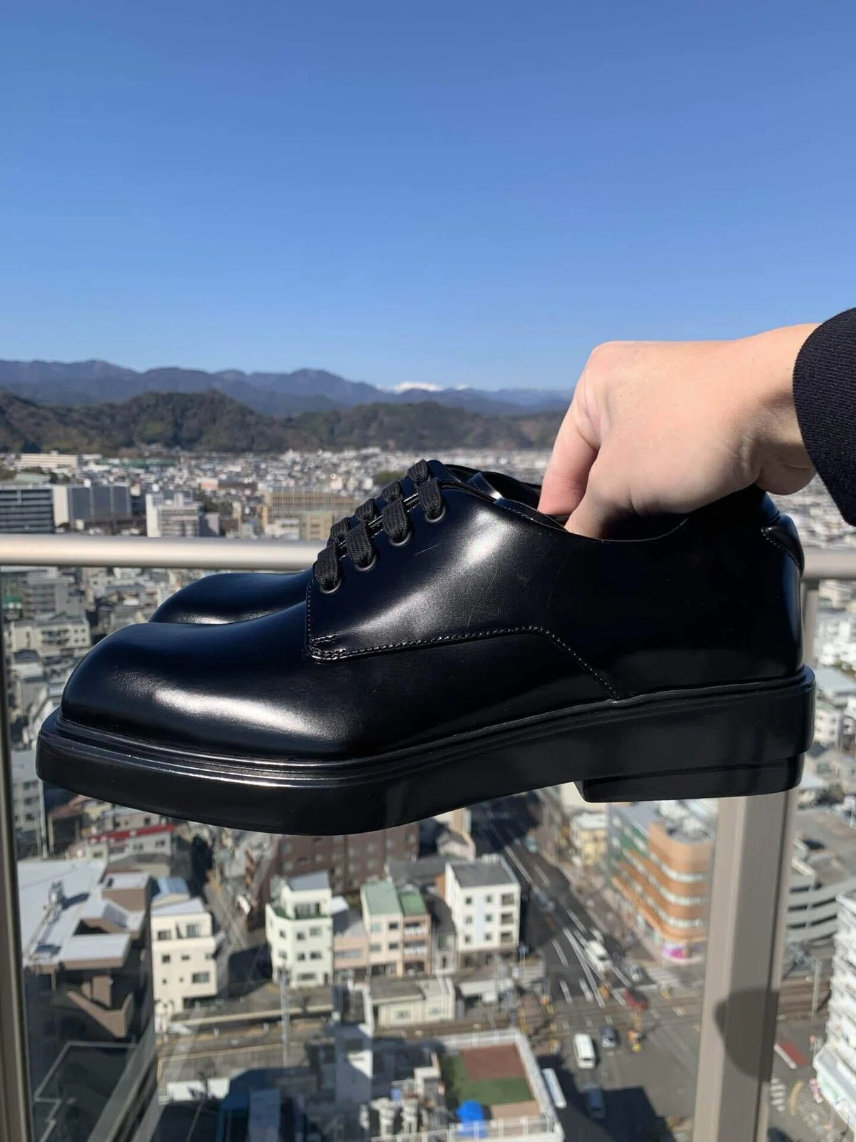 24SS PRADA プラダ ロゴ ブラッシュド レザー ダービー シューズ 