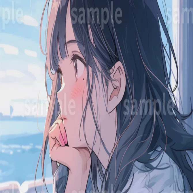 イラスト】「海を眺める女の子」のフリー素材【待ち受け画像・壁紙