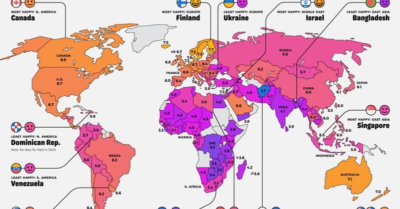 MAPSA Map of Global Happiness By Country in 2024 | 40326