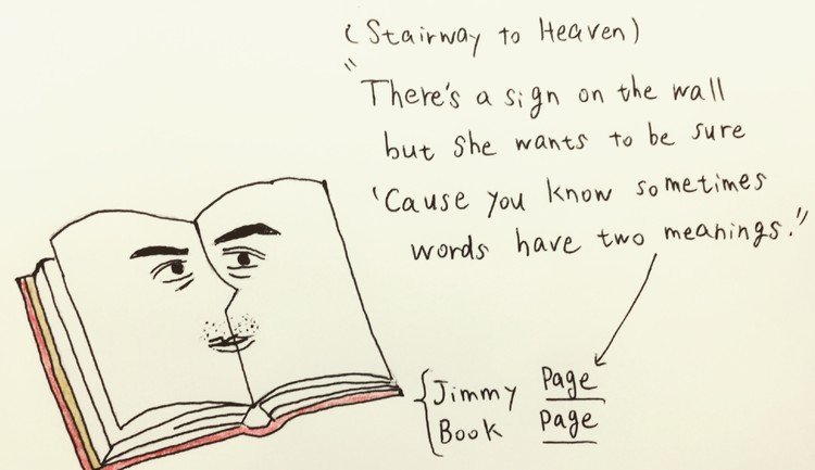 すみません、本のページにジミー・ペイジの顔が書いてある、という親父ギャグです。