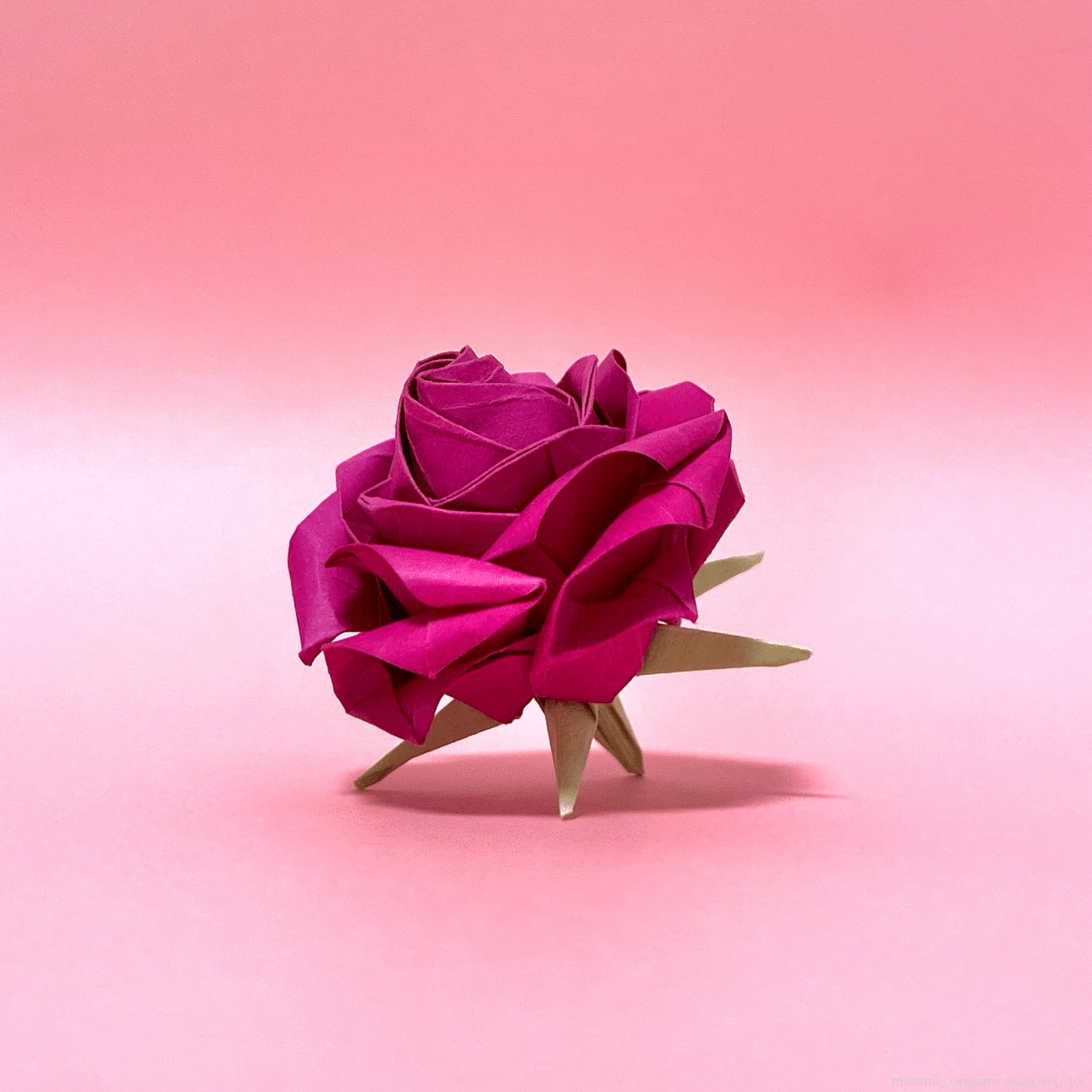 幻のカラー「インディアン・ピンク」で折る佐藤ローズ。／Sato rose