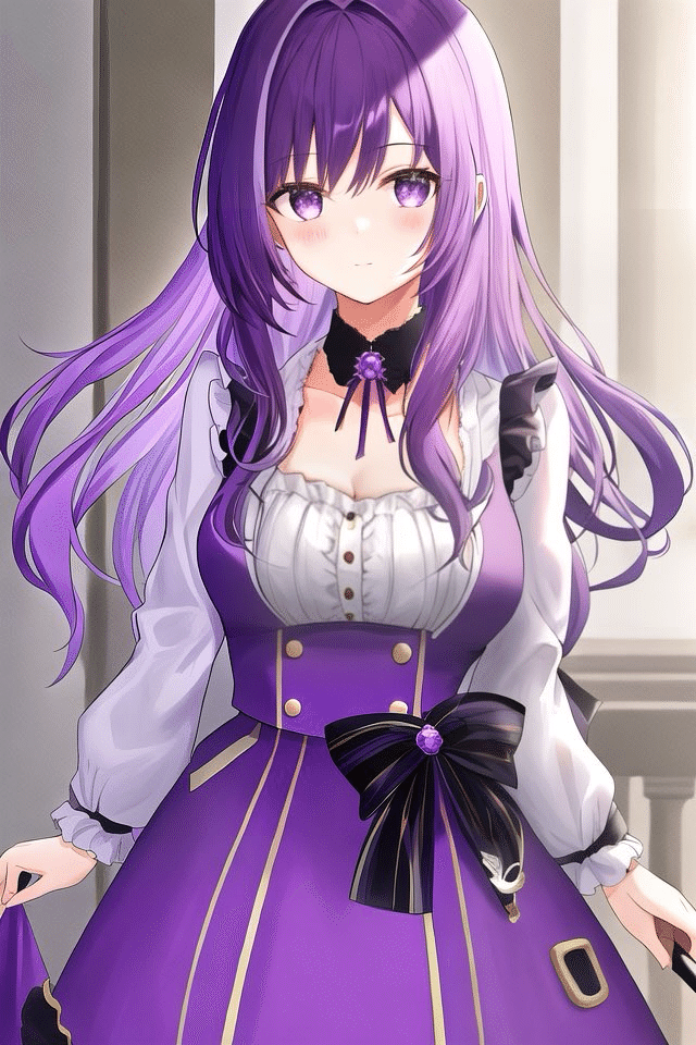 アニメスタイル人物画 紫色の衣装 紫色の砂漠剣士女」Adobe Firefly製キャラクター、立ち絵画像素材配布