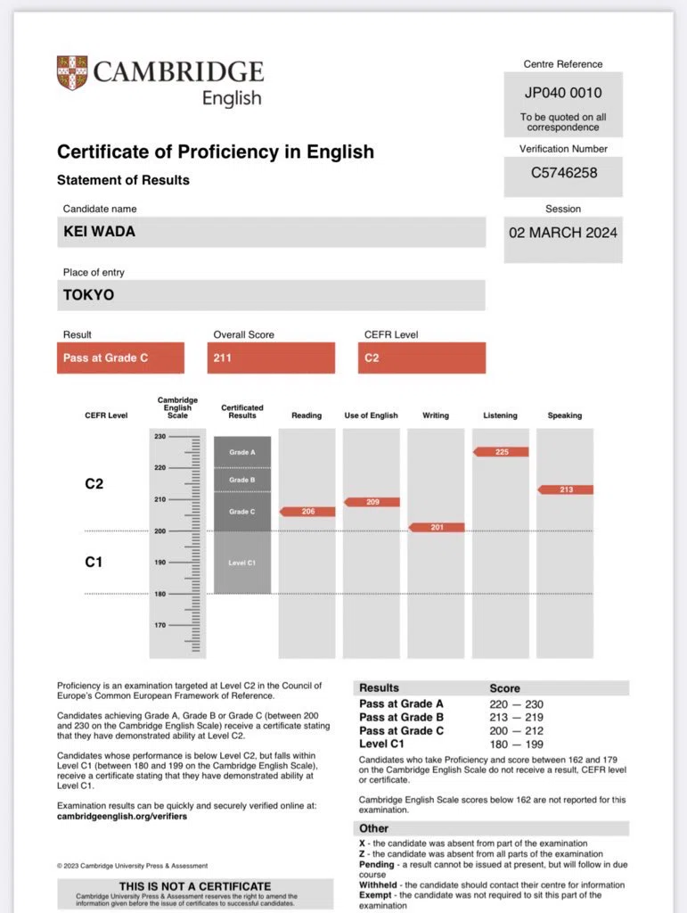 ケンブリッジ英検CPE（C2 proficiency）合格しました！｜和田啓（とげ