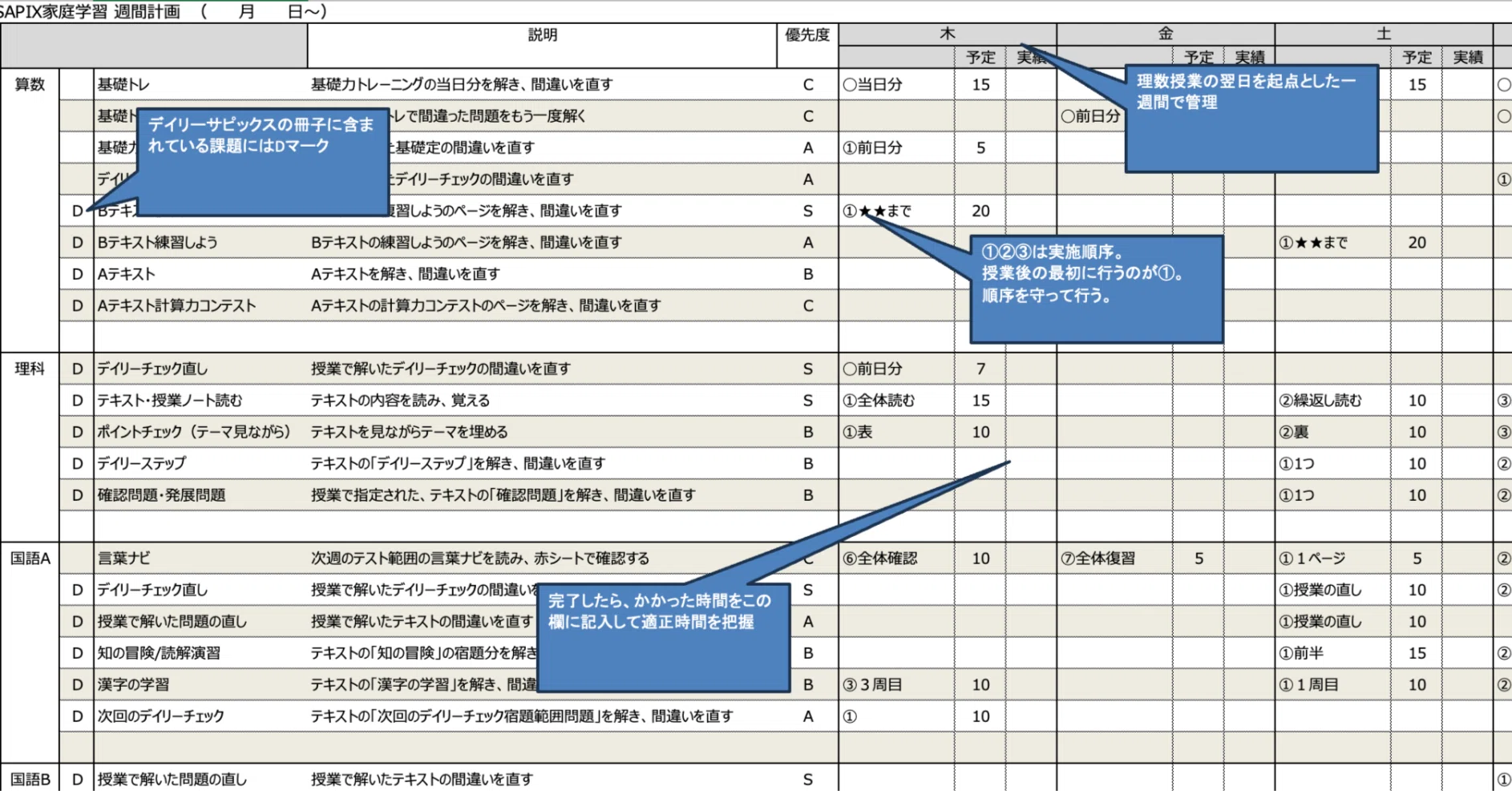 ツール配布】SAPIX4年生 家庭学習 進捗管理シート|キニモン ツール配布】SAPIX4年生 家庭学習 進捗管理シート|キニモン