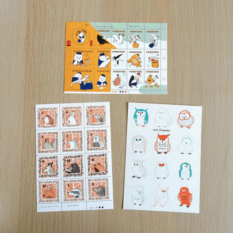 花麦文庫さんに切手シールやポストカード入荷しました！https://hanamugi-books.stores.jp