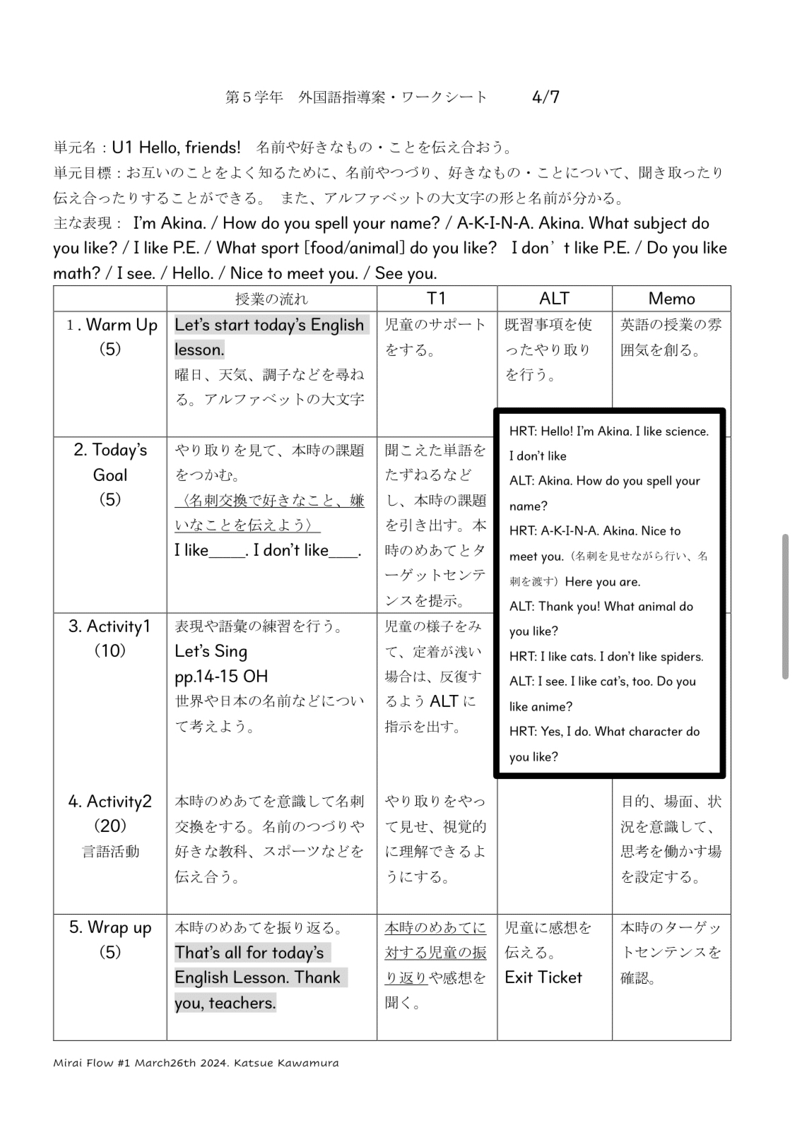 外国語5年4月U1Hello, Friends.｜小学校英語専科