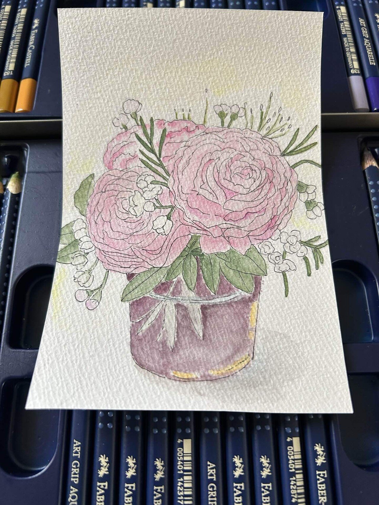 花と石垣@水彩色鉛筆｜Snow❄️Yukihikari