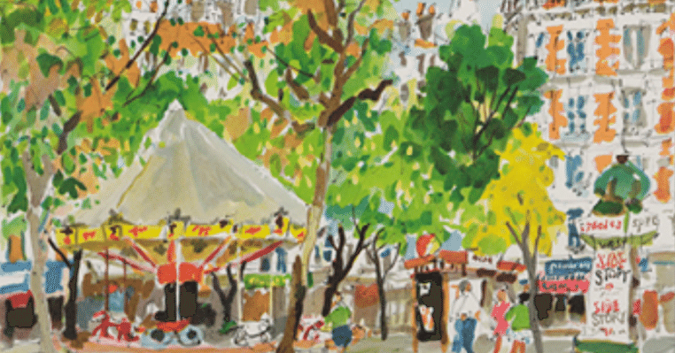 児玉幸雄】 版画 / リトグラフ「街の遊園地」 査定 買取 致します