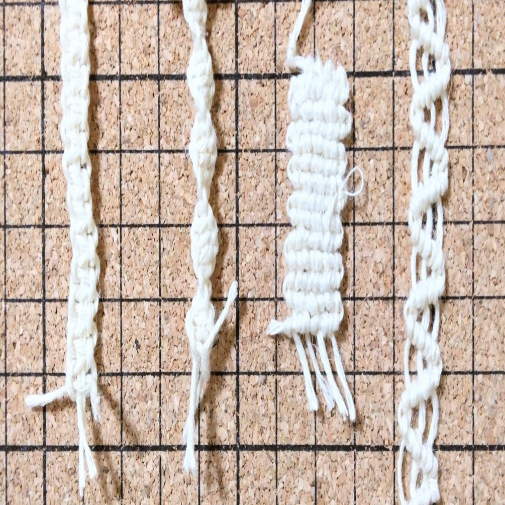 マクラメ修業中！（クリップをつけると結びやすい）｜owarimao