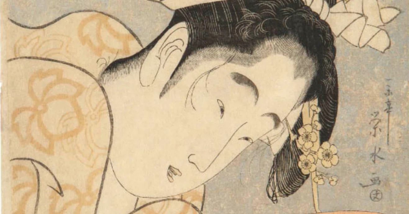 一楽亭栄水】 版画 / 木版、浮世絵 「扇や内 陸奥」 査定 買取 致し